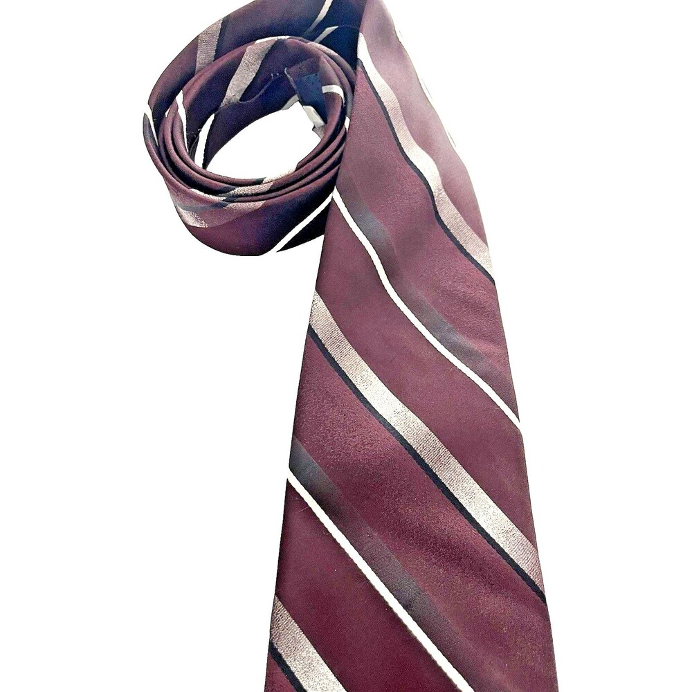 Pierre Cardin Tie Burgundy Purple Silver Diagonal Stripes length 58” 100% Silk